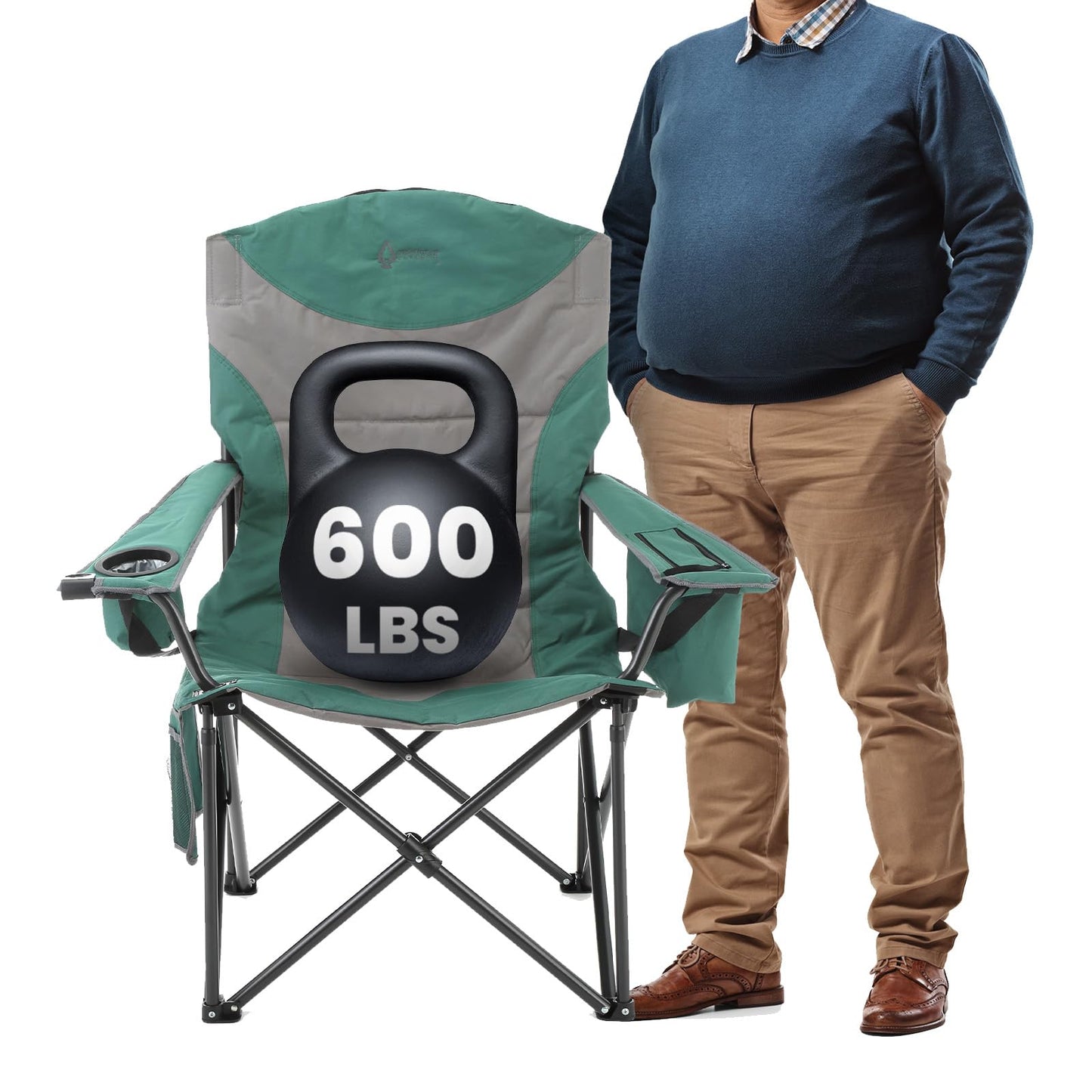 ARROWHEAD OUTDOOR Oversized XXL Portable Folding Camp Chair w/Glass & Cup Holders, Armrest Cooler, Heavy Duty Carry Bag, 600 lbs Weight Capacity