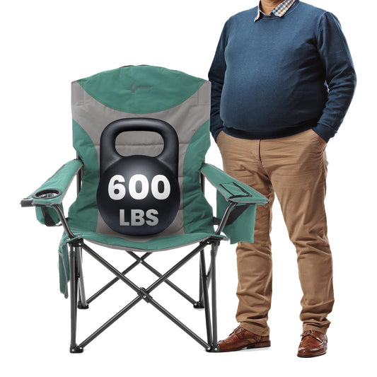 ARROWHEAD OUTDOOR Oversized XXL Portable Folding Camp Chair w/Glass & Cup Holders, Armrest Cooler, Heavy Duty Carry Bag, 600 lbs Weight Capacity