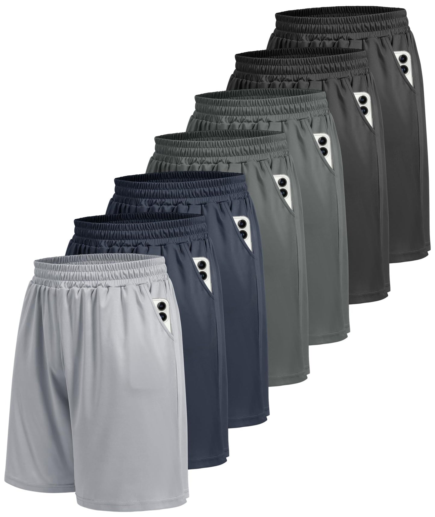 BOOJO 7 Pack Athletic Gym Mens Shorts - Workout Black Quick Dry Basketball Shorts with Pockets for Running Casual Activewear