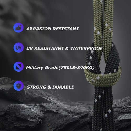 Paracordland-750LB Reflective Rope-100ft/500ft/1000ft- 9 Strand Parachute Spool Cord Heavy Duty String Ideal for Survival Gear Bracelet Camping Hikig Fishing-Reflective Black