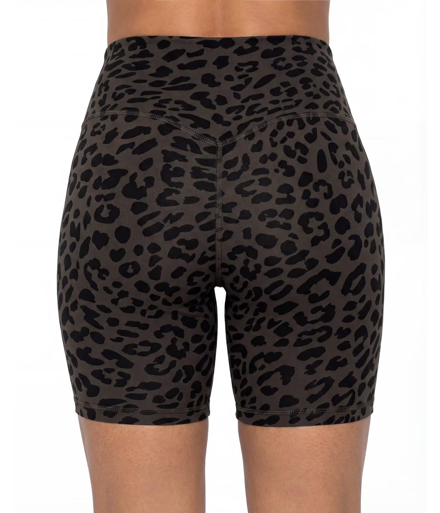 Sunzel 8" Waist Biker Shorts for Women No Front Seam Soft Yoga Workout Gym Bike Shorts Tummy Control Squat Proof Leopard Seal Brown X-Small