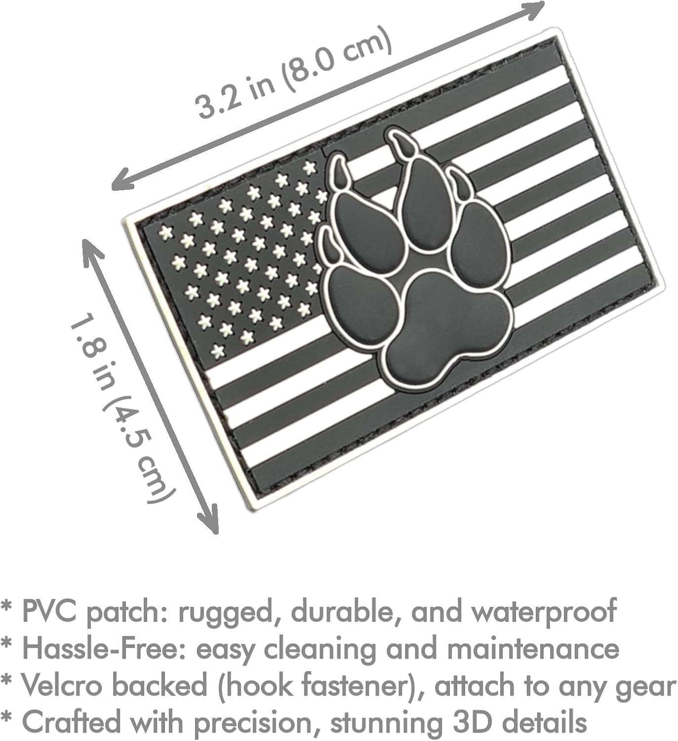American K9 Patch Tactical PVC Badge Compatible with Velcro Dog Patches for Harness - Service Dog Patches, K9 Patches, Dog Vest Patches, Patches for Hats (Black White - Glow Dark)