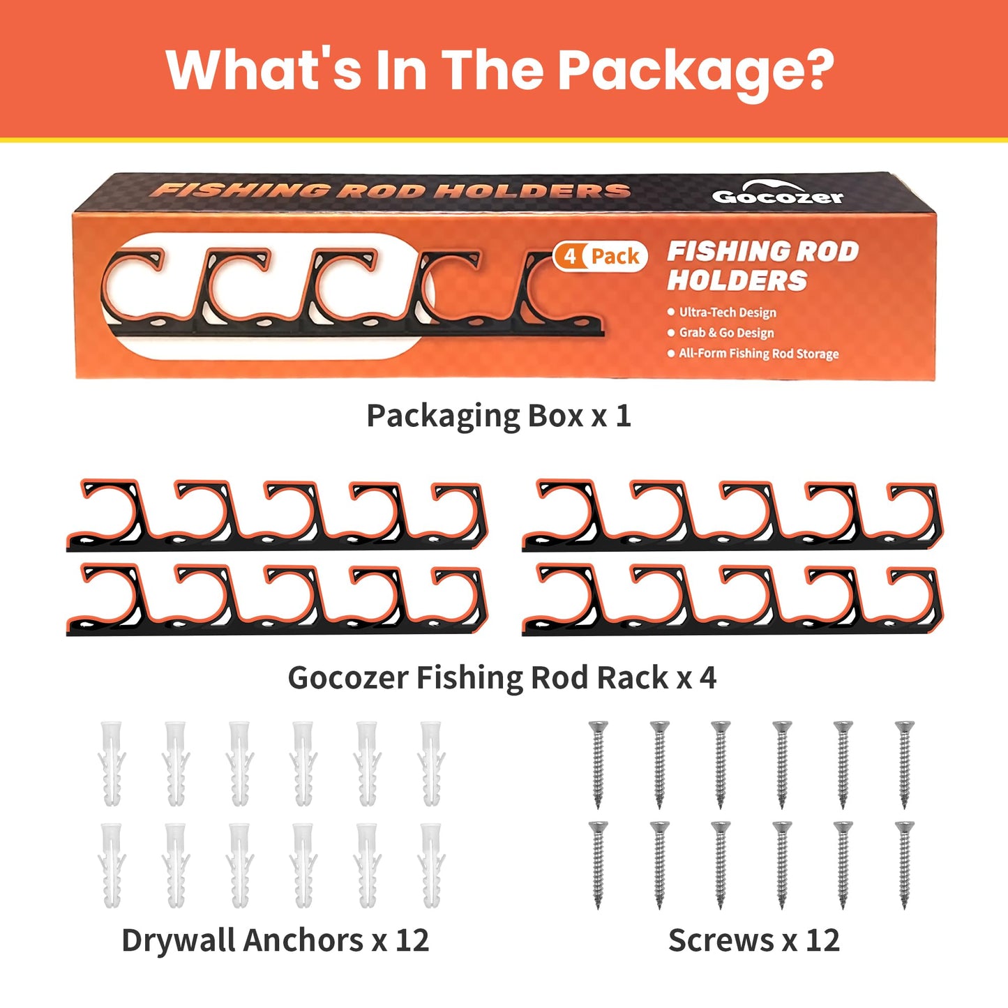 Fishing Rod Holder for Garage, H5 Wall or Ceiling Mounted Fishing Pole Holders with Soft Protective Pad, Fishing Rod Storage Organizer, Horizontal Fishing Rod Wall Mount Nets Storage (4 PACK)