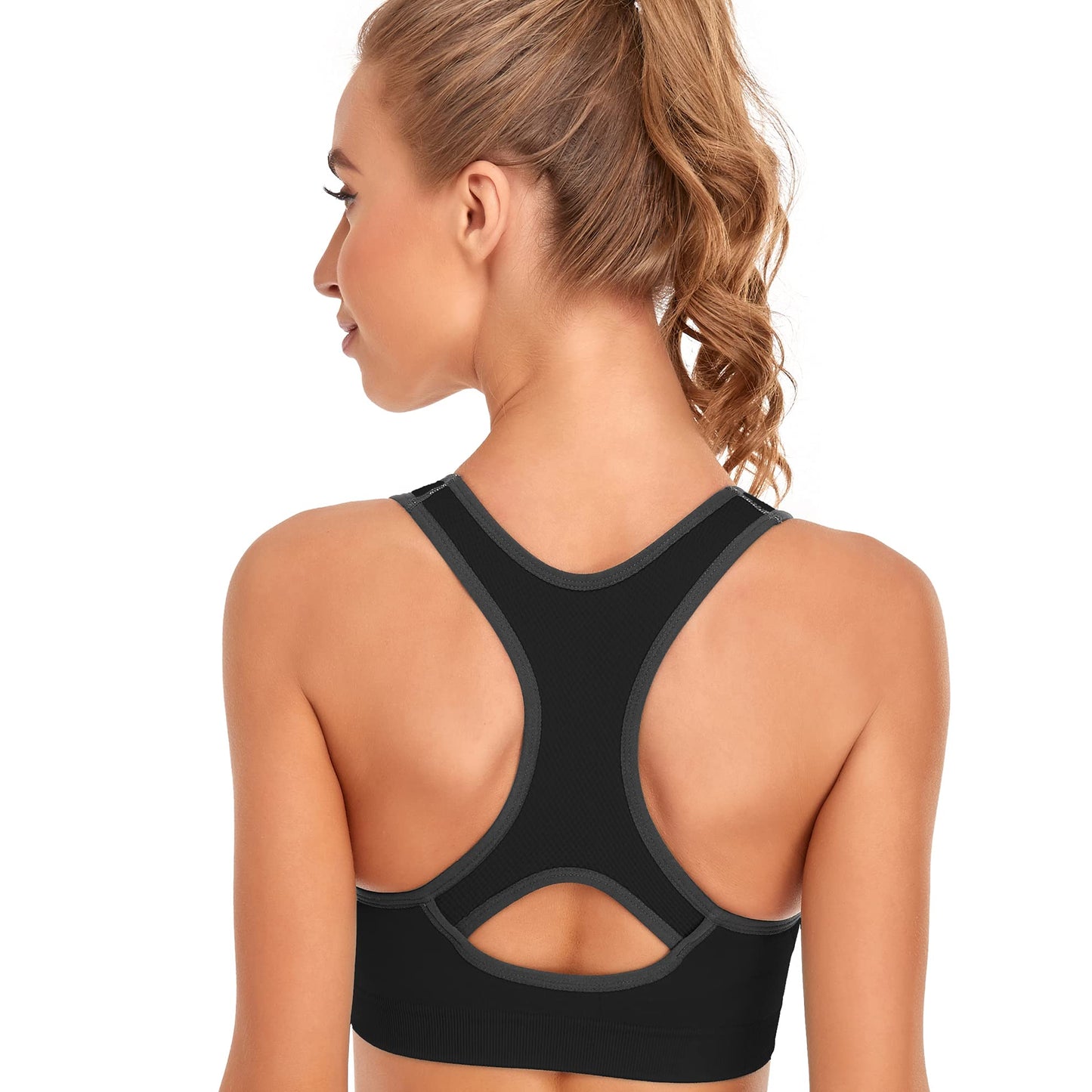 GXXGE Padded Racerback Sports Bras for Women High Impact Workout Yoga Gym Activewear Fitness Bra Black White X-Large