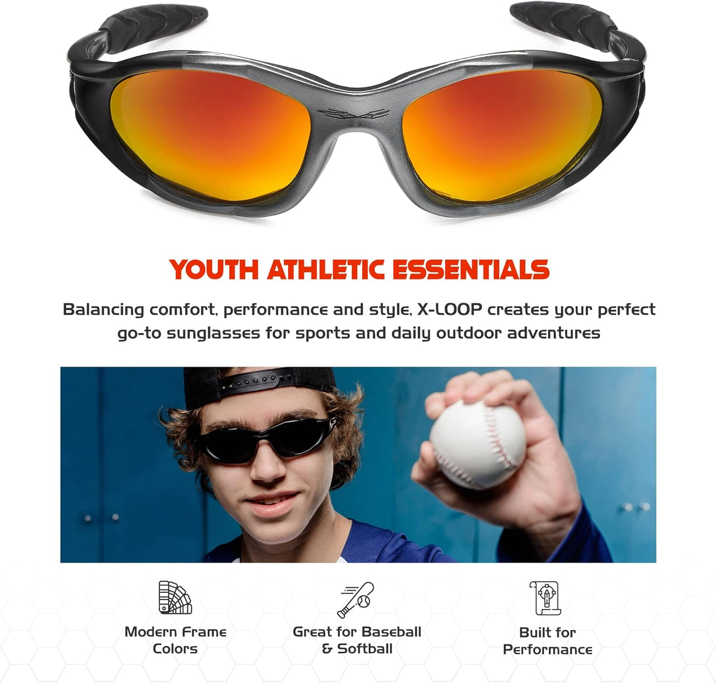 Polarized Youth Sports Sunglasses for Boys & Teens (Ages 8-16) - UV400 Baseball Wraparound