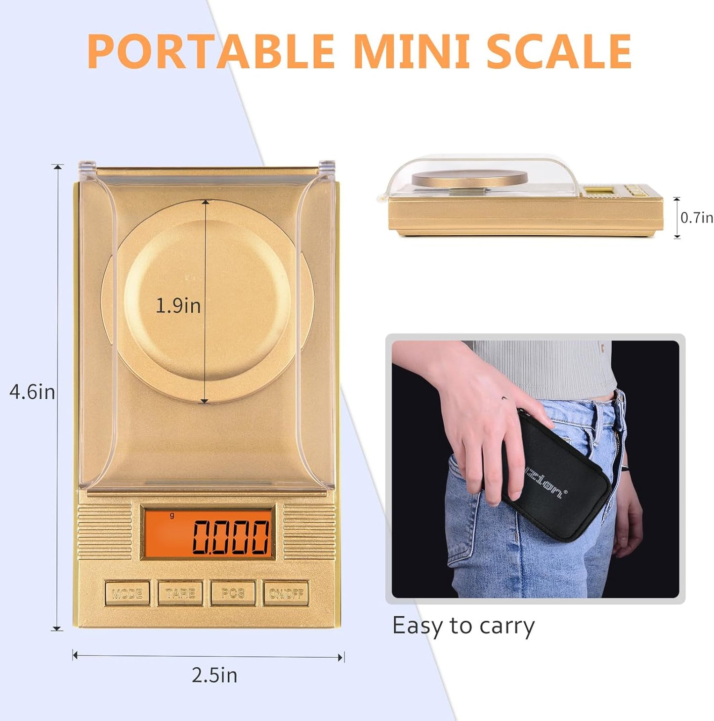 Fuzion Milligram Scale 50g/ 0.001g, Portable mg Scale with LCD Backlit, Tare, Digital Jewelry Scale, Microgram Scale for Powder, Gold, Gem, Reloading, Batteries Included