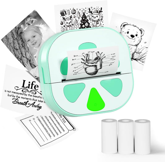 Sticker Printer, Print Pods Mini Printer, Bluetooth Thermal Sticker Maker Machine with 3 Rolls Paper, Print Pod Mini Printers for iPhone, Impresora Portátil for Study Note, Journal, DIY, Kids Gift