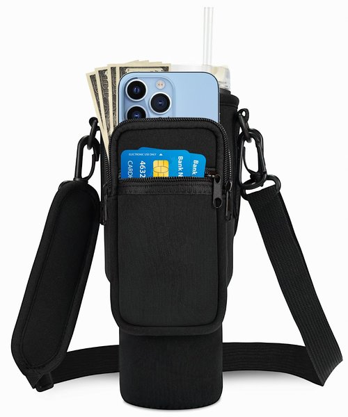 Water Bottle Carrying Bag with Pocket for Stanley & Simple Modern 40oz Tumbler with Handle, Water Bottle Holder with Pouch, Adjustable Strap Carabiner for Stanley Cup Accessories for Travel Walk Camp