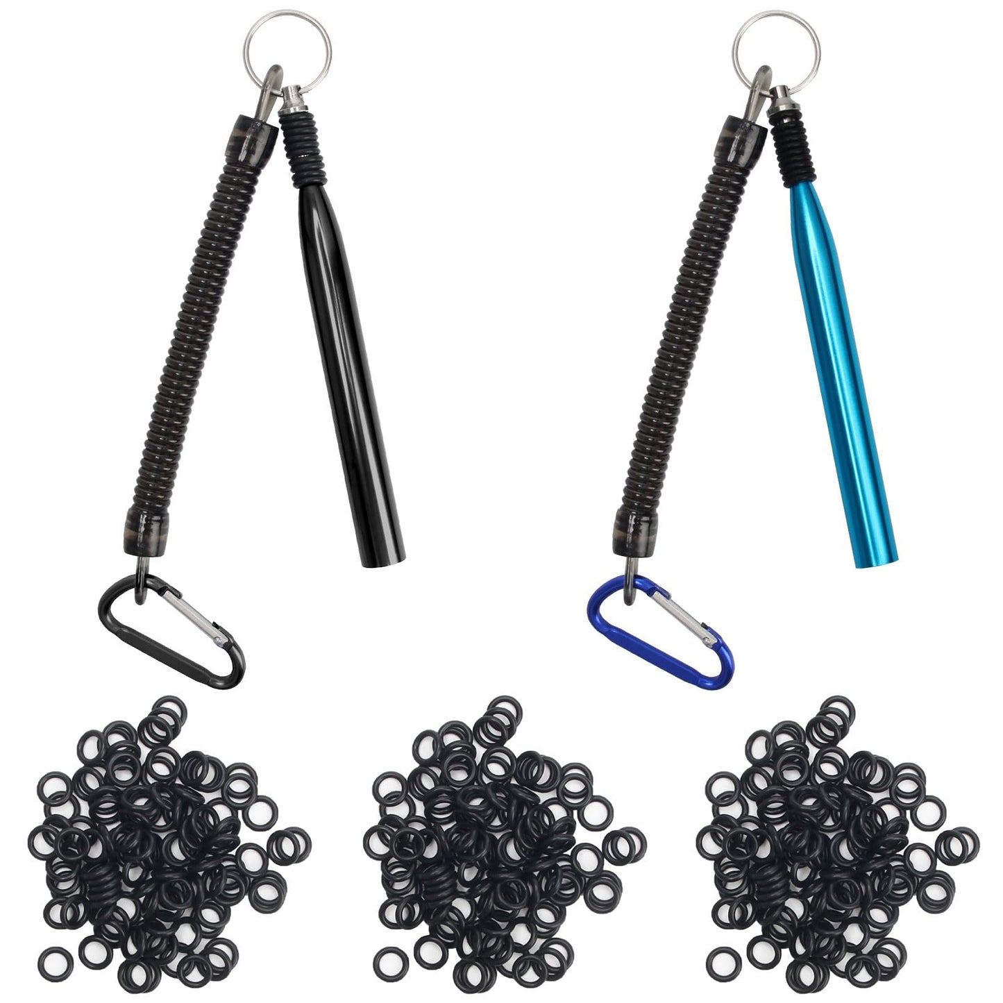 Windspeed 2Pcs Wacky Rig Tool with 320Pcs Wacky Worm O Rings, Wacky Worm Rig Kit for Stick Senko Worms Baits, Portable Wacky Bass Fishing Rigging Tools with Lanyard/Clip (Lake Blue+Black)