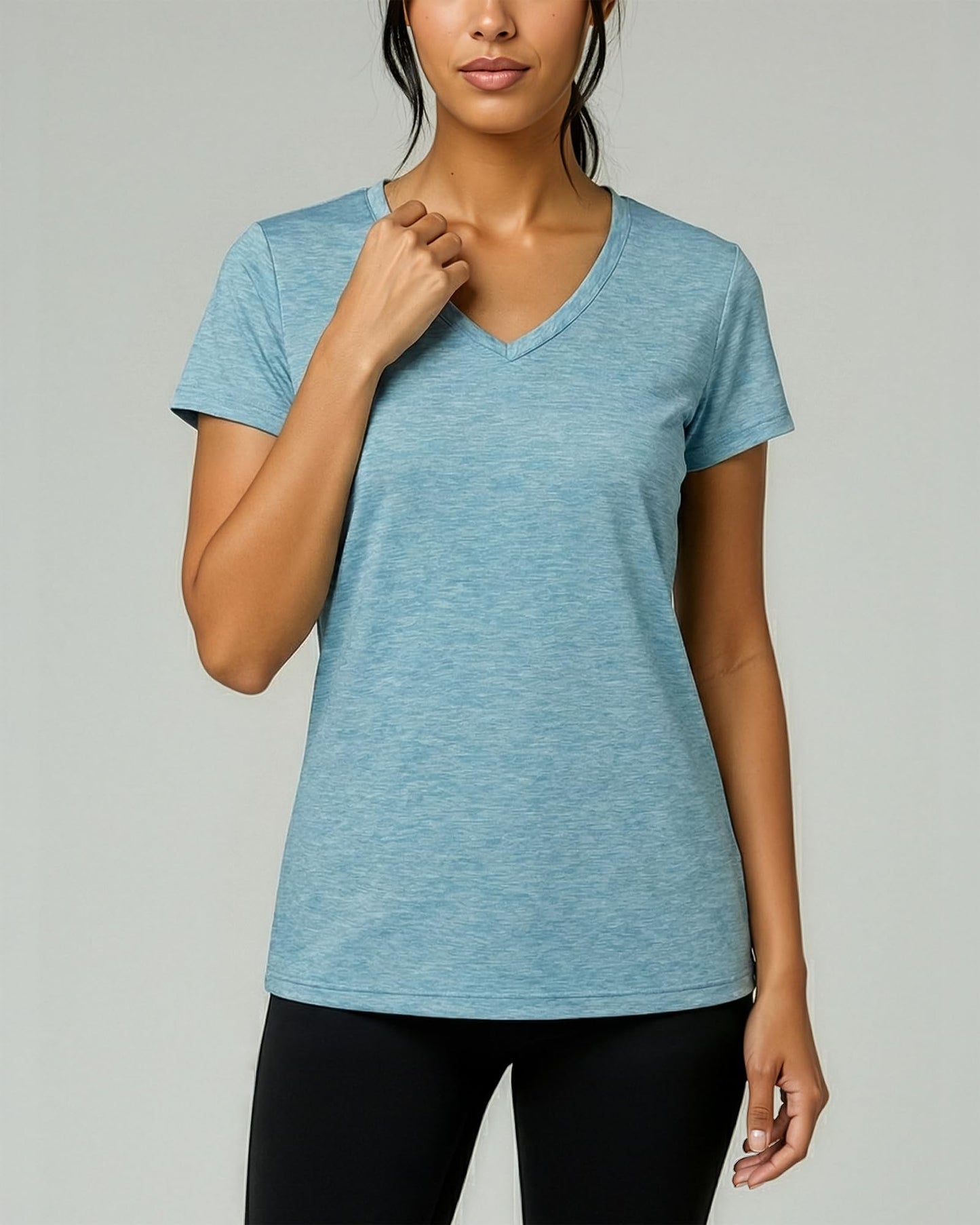 Real Essentials 5 Pack: Women's Dry-Fit Short Sleeve V Neck T Shirt Workout Fitness Yoga Top Tee (Available in Plus Size), Set 4, 1X