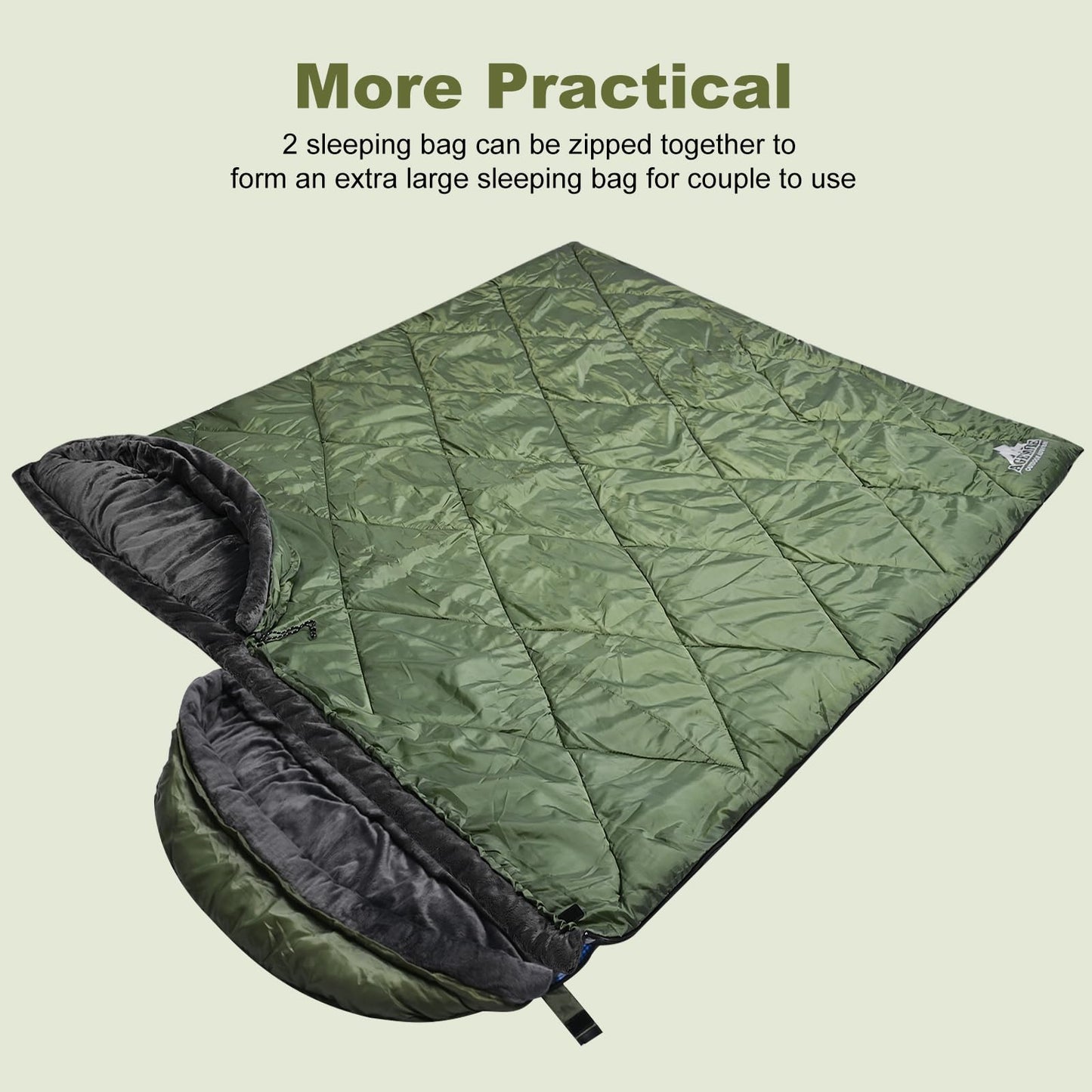 AGEMORE Cotton Flannel Sleeping Bag with Fleece Lined Hood, Waterproof XL Sleeping Bag for Adults, for Cold Weather Camping Backpacking or Hiking, 3-4season with Compression Sack