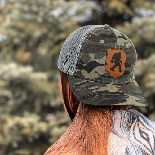 Pnkvnlo Mesh Bigfoot Hat Leather Cap for Men- Great Snapback Closure Sasquatch Hat for Hunting & Hiking-Leather-Camo