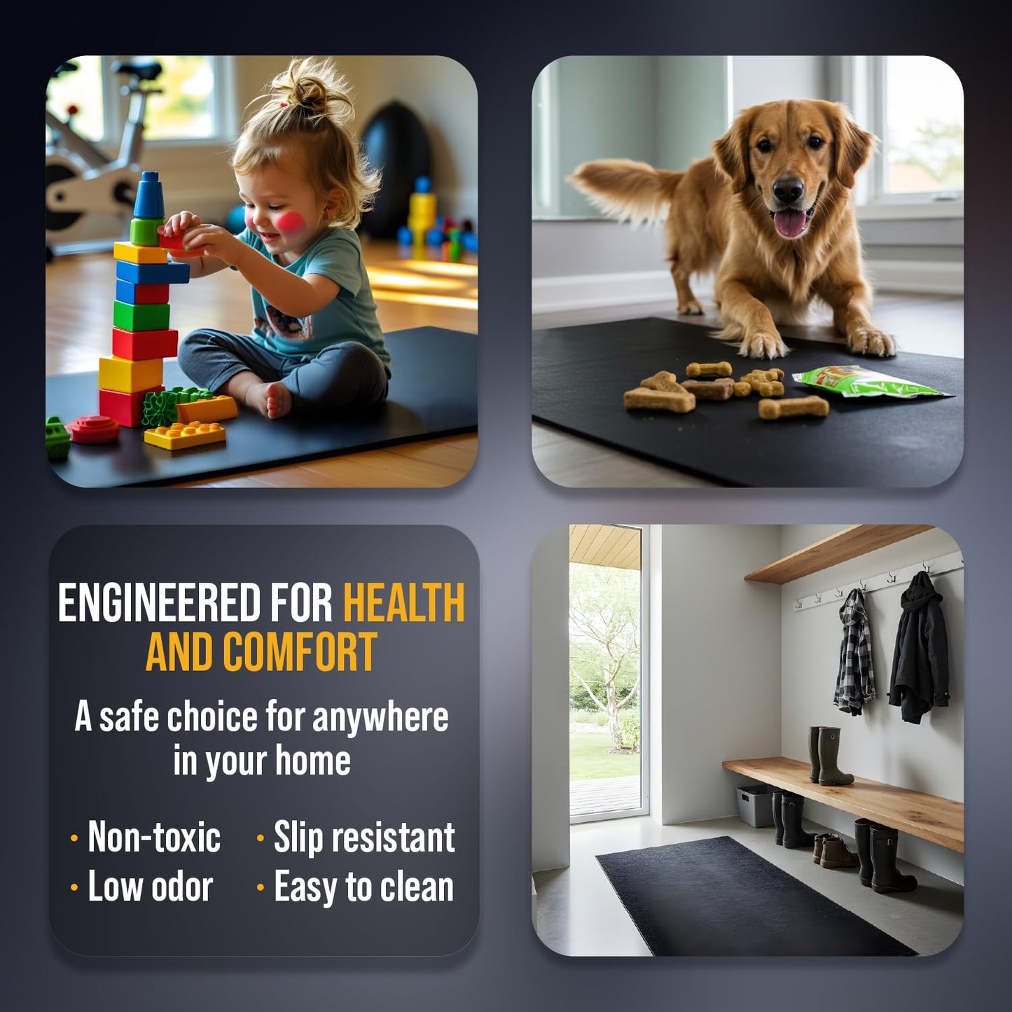 Rubber King Multi-Purpose Exercise Mat - 4' x 6' x 7mm - 100% Recycled Thick Rubber Mat for Home Gym Flooring, Non-Slip, Low-Odor Durable Workout Mat for Indoor/Outdoor, Shoe-Friendly - Blue/Grey