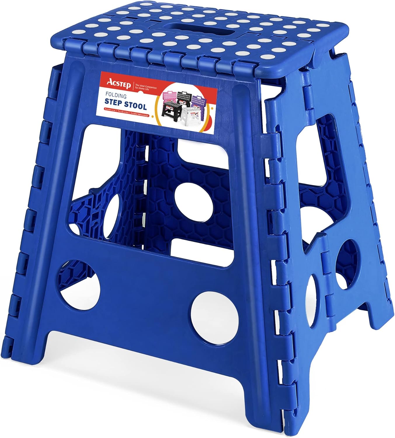 ACSTEP Folding Step Stool Foldable Stool 7.5 Inch Height Kids Step Stool, 300 lb Capacity Plastic Collapsible Stool, Stepping Stool with Handle Black Small Step Stool, Foot Stool Suitable for Kitchen