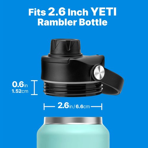 Bluwing Spout Lid for Yeti Rambler Water Bottle 18 26 36 64 oz and Jr. 12 oz Kids Bottle, Replacement Lids with Flexible Handle for YETI Rambler Bottles, BPA Free（Black-2 Pack）