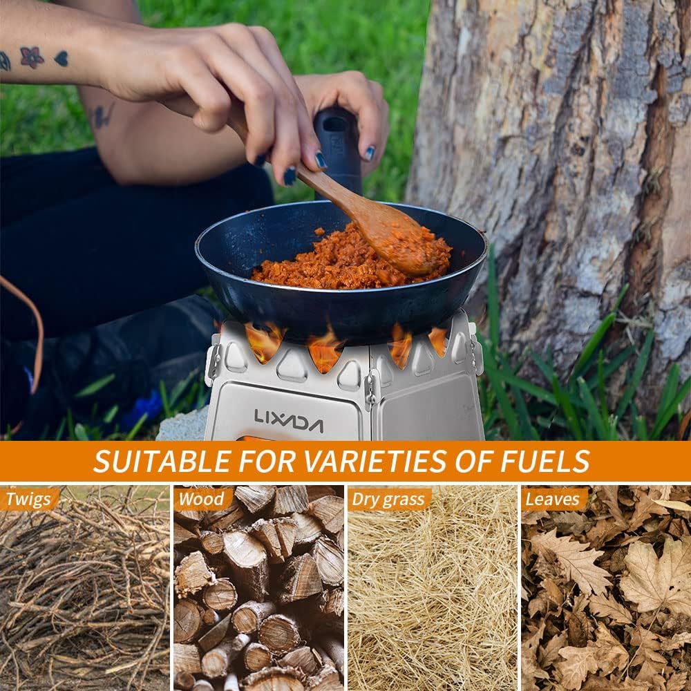 Portable Stainless Steel Camping Wood Stove - Lightweight Folding Backpacking Stove for Outdoor Cooking, Hiking, BBQ