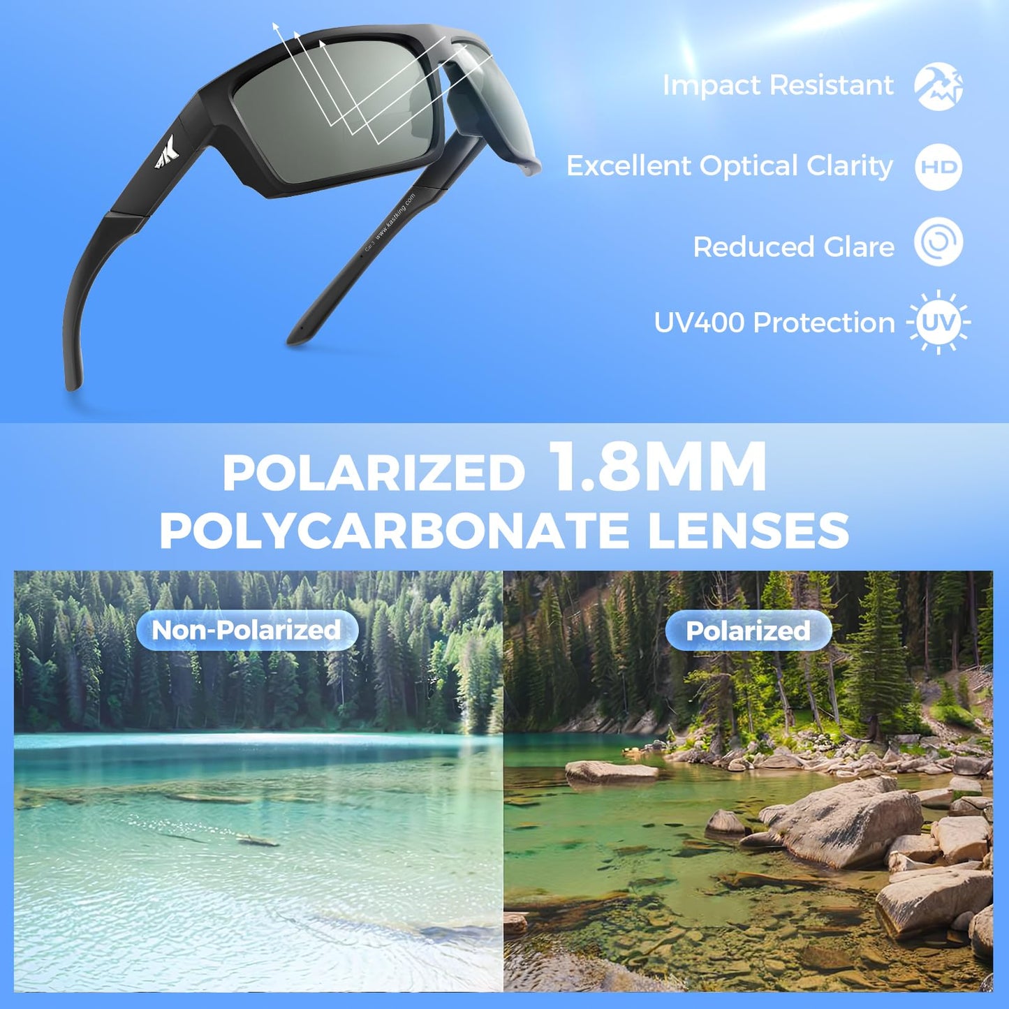 KastKing Waccamaw Bifocal Polarized Sunglasses, Bifocal x2.0 Magnifications, Polycarbonate Lenses, Full Wrap Frame Design, Sports Reader Sunglasses for Men & Women, UV400 Protection