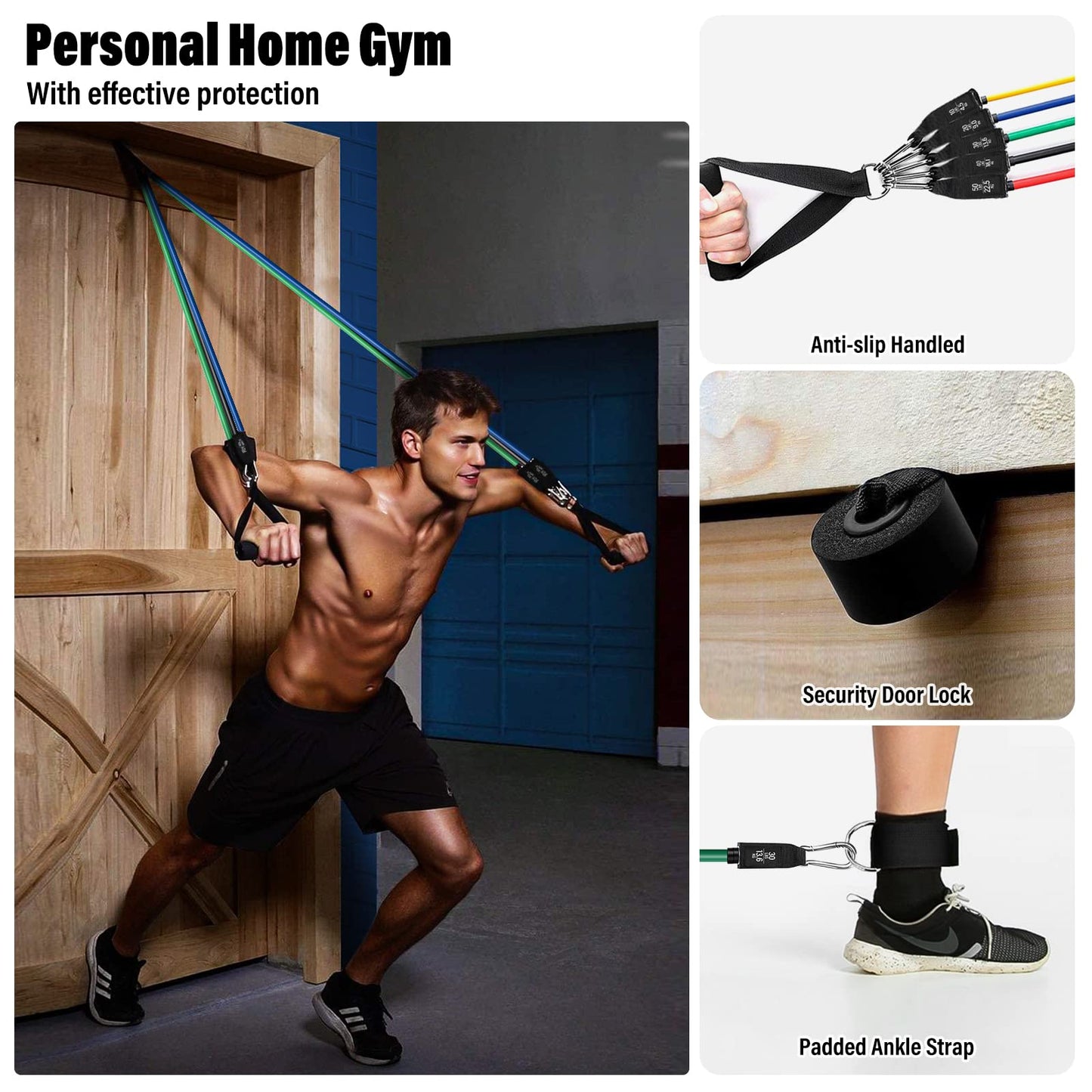 Homdat Exercise Bands, Resistance Bands for Working Out with Handles for Men Women, Exercising Bands for Fitness with Door Anchor, Handles, Legs Ankle Straps for Muscle Training, Shape Body (150lbs)