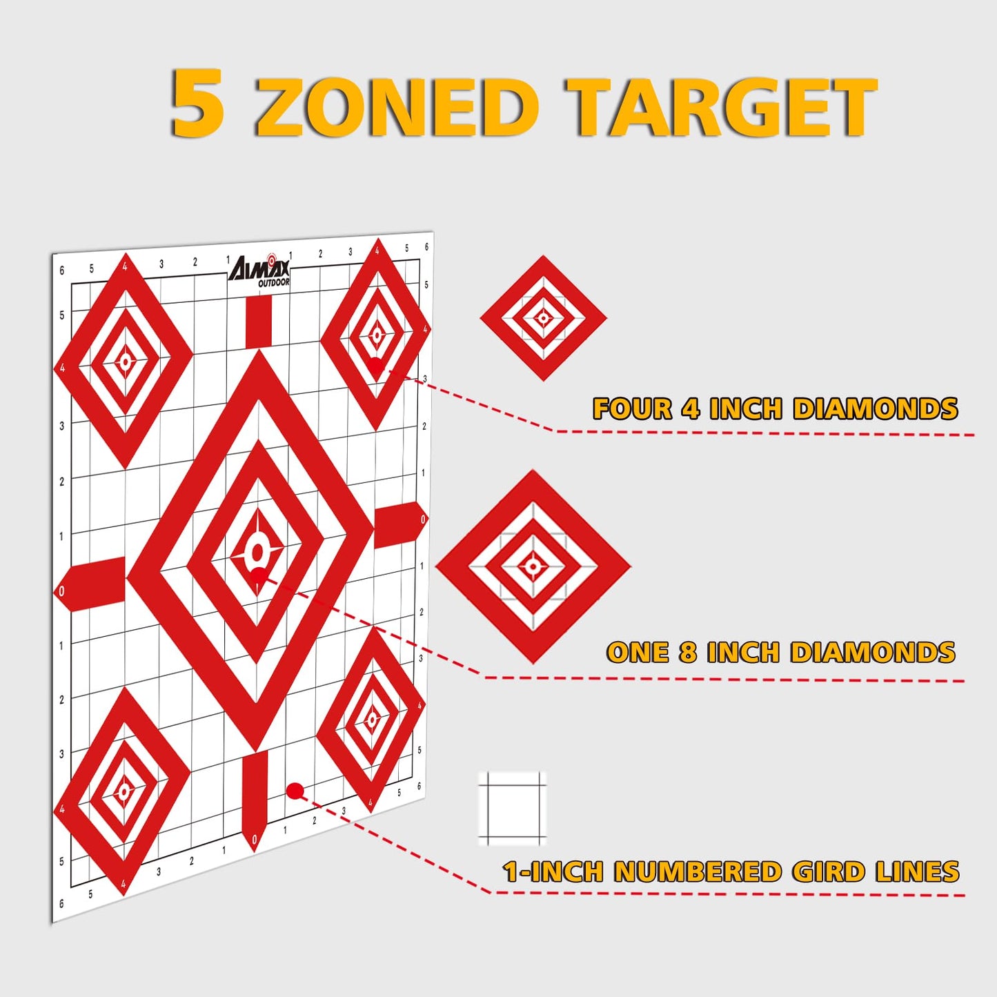 Aimax Outdoor 12"x12" Sight in Paper Shooting Targets, Shooting Range Paper Target for BB Gun, Airsoft, Handgun, Pistol, Rifle, Fit for Pellet Gun Target Trap (50 Pack)