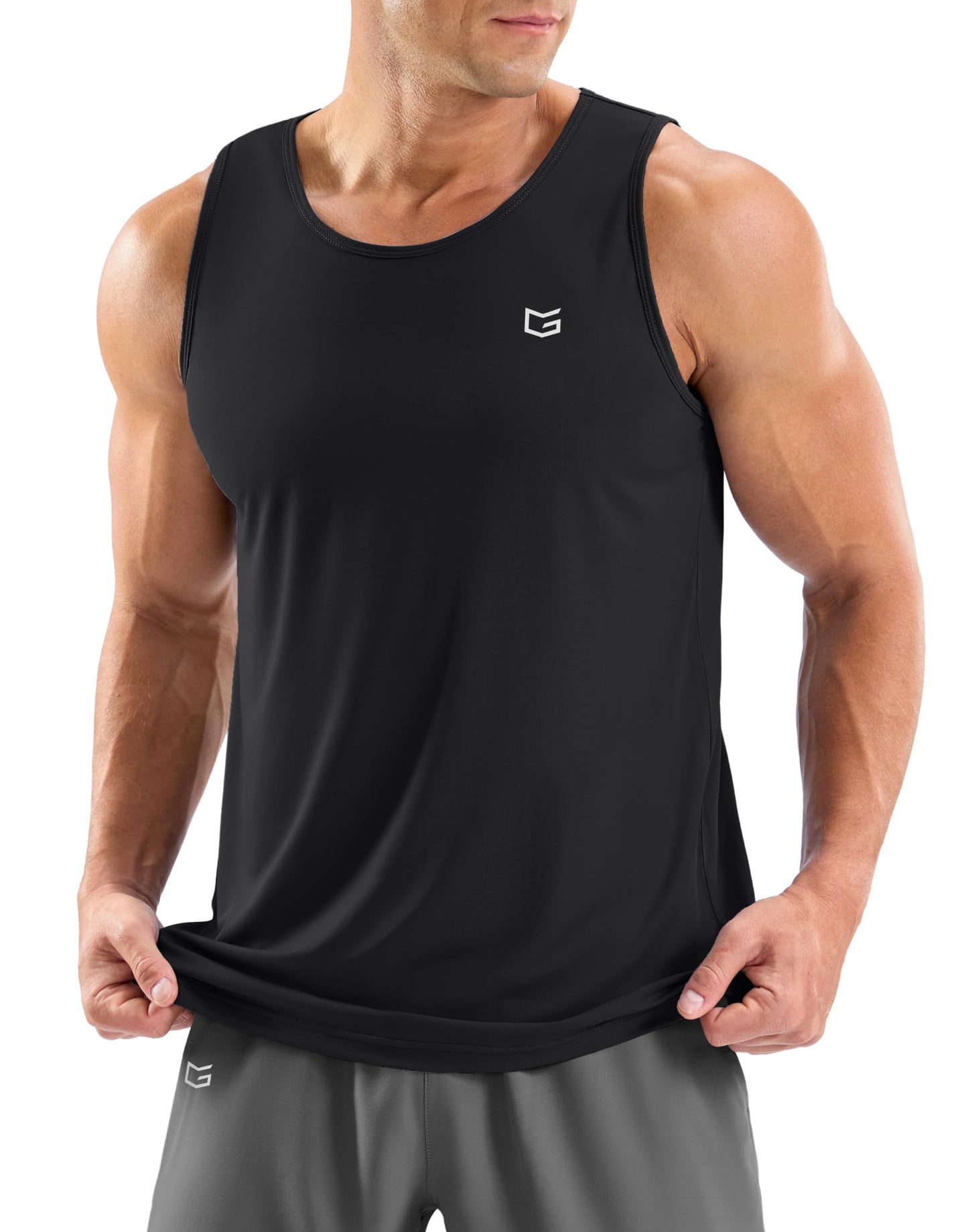 G Gradual Men's Workout Tank Tops Sleeveless Muscle Shirts Summer UPF 50+ Quick Dry Shirts for Men Athletic Running Gym(Black,L)