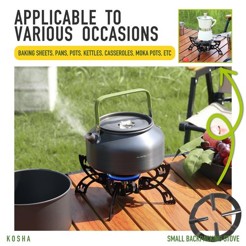 KOSHA Portable Camping Gas Stove, 12,970 BTUs Backpacking Stove with Piezo Ignition, Windproof Mini Camp Stove with Propane & Butane Adapter, Foldable Camp Equipment with Bag for Cooking