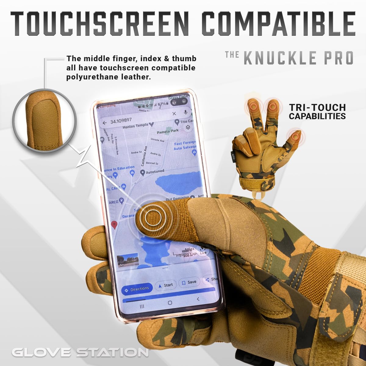 Glove Station Gloves for Men – Touchscreen Utility Gear with Hard Knuckle Protection Used in Motorcycle, Airsoft, & Outdoor Work Camouflage - Hard Knuckle Large