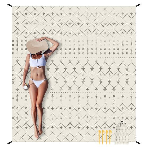Beach Blanket Waterproof Sandproof, 10'X 9' Extra Large Oversized Beach Mat for 2-8 Adult, Quick Drying Lightweight & Durable Polyester Picnic Blanket for Outdoor, Travel, Camping, Hiking-Moroccan