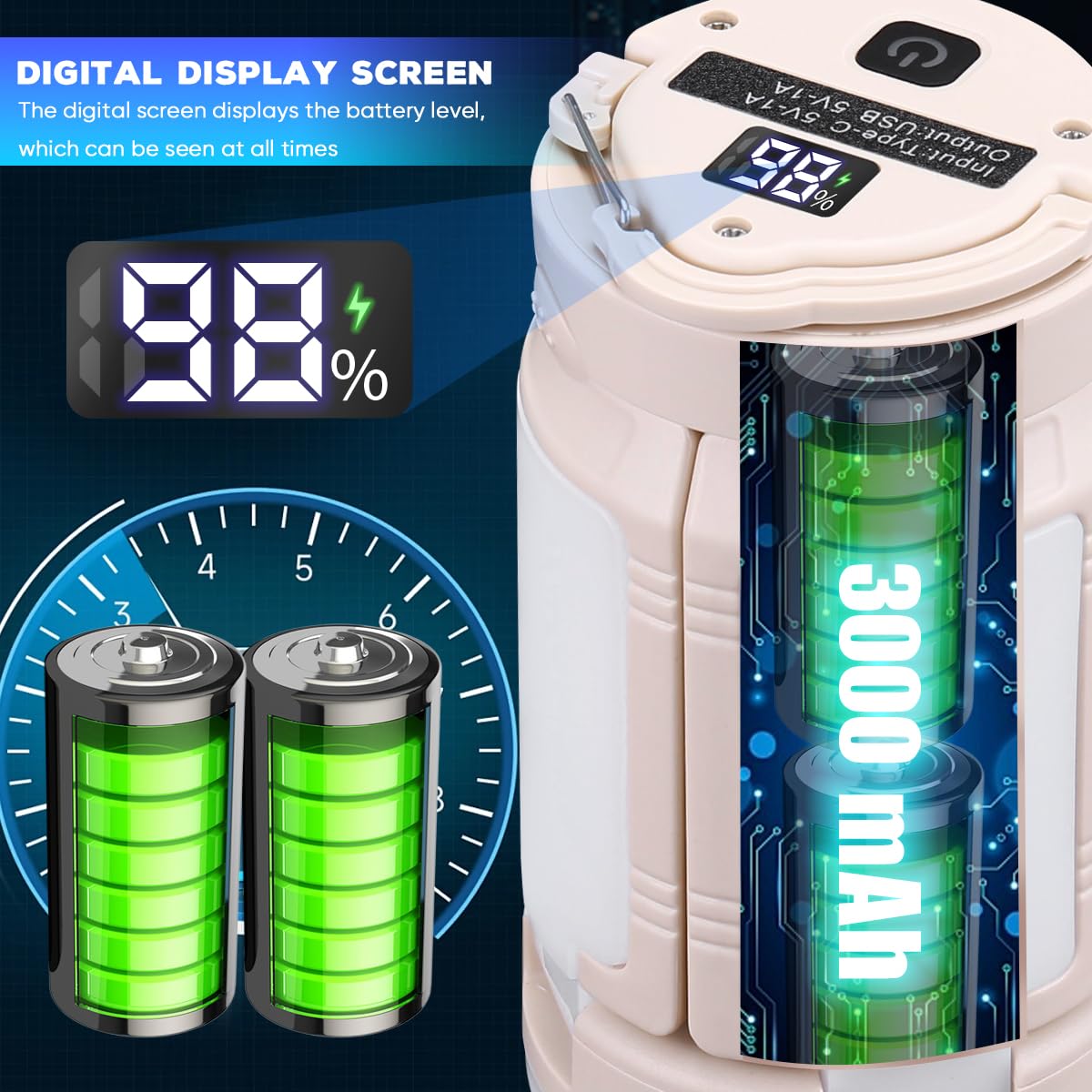 Foldable Camping Lantern, Rechargeable Camping Lights, 4000LM, 6 Light Modes, Waterproof Tent Lights for Power Outages, Emergency, Hurricane, Hiking, 2-Pack