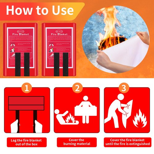 Copkim 4 Packs Emergency Fire Blanket, Fiberglass Fire Suppression Blanket with Box Fireproof Flame Retardant Safety Survival Cover for Home Kitchen Fireplace Grill Office Warehouse
