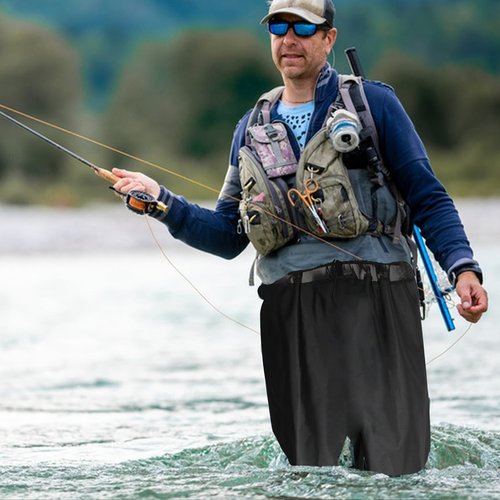 Zsrivk Fishing Waders with Boots, Nylon/PVC Waist Wader Pants Fishing Waders for Men Women, Waterproof Bootfoot Waders (M10)