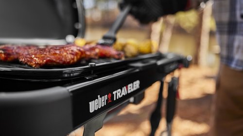 Weber Traveler Compact Portable Liquid Propane Gas Grill for Camping and Travel, 1 Burner, Black