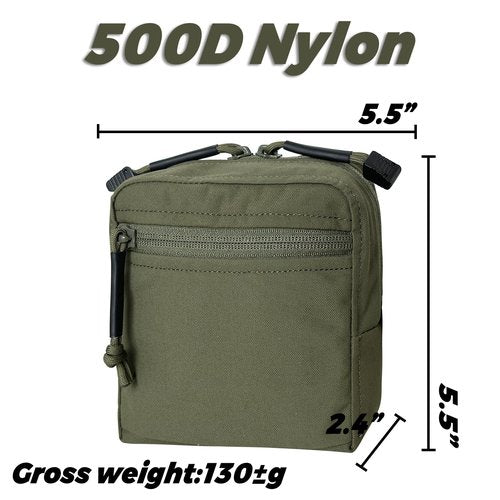 Tactical Pouch Double YKK Zipper Smart GP Accessory Bag with Mag Pouch Inside Pocket Molle Strap Delustering 500D Nylon 5.5"×5.5"×2.4"(Ranger Green)