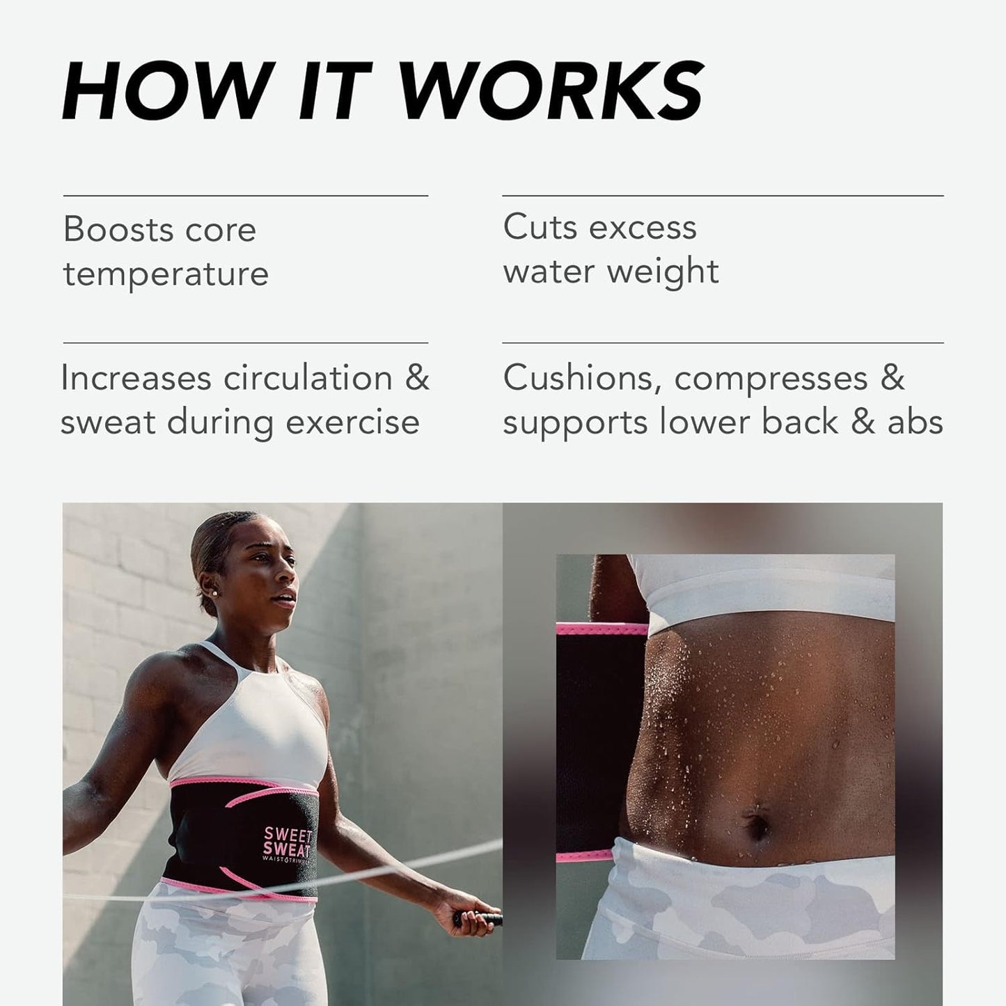 Sweet Sweat Waist Trimmer for High-Intensity Training - Adjustable Sweat Band for Men & Women, Black/Pink