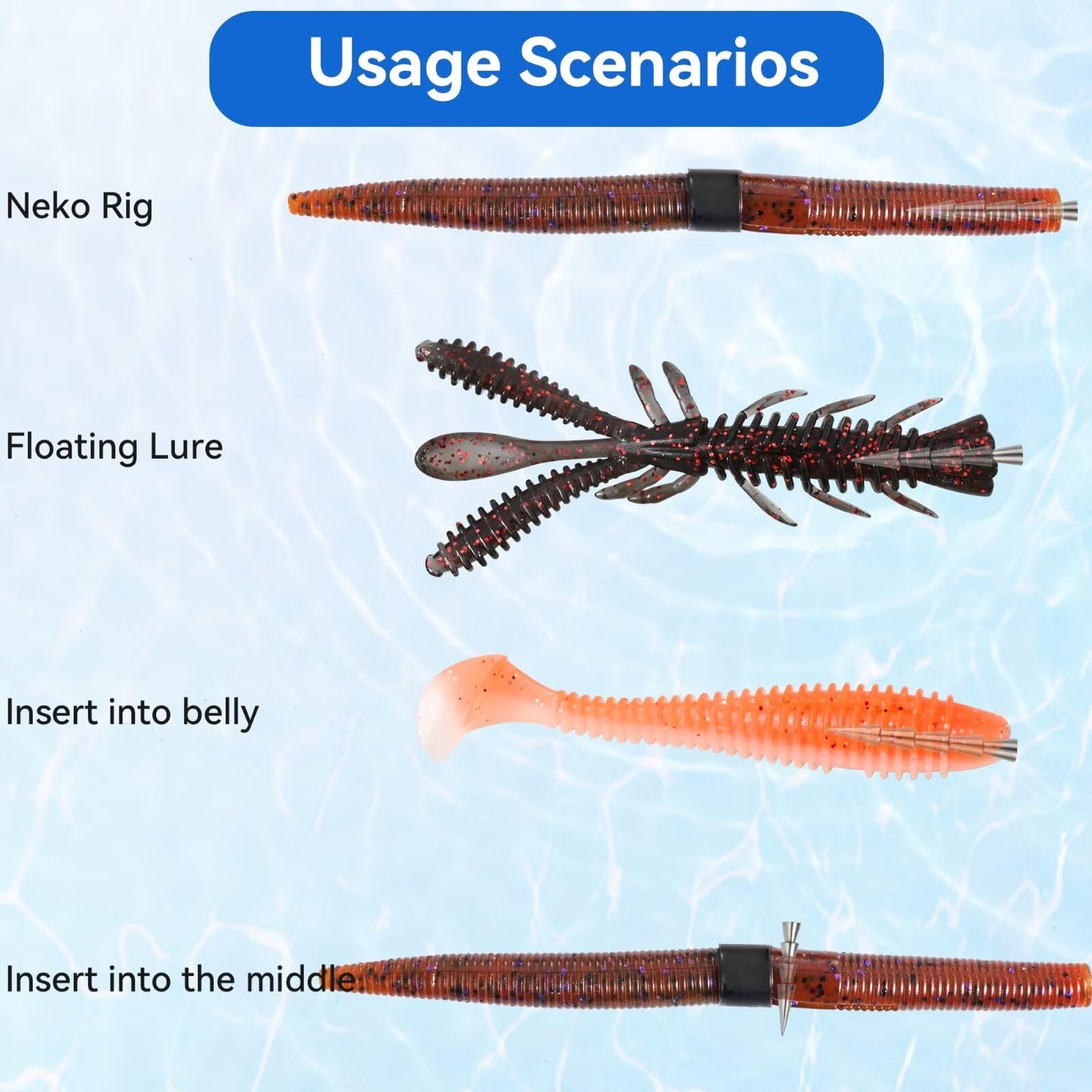 Fishfun 12/20pcs Tungsten Nail Weights for Neko Wacky Rig Fishing, Insert Pencil Worm Sinkers for Bass Fishing, 1/16oz, 12pcs