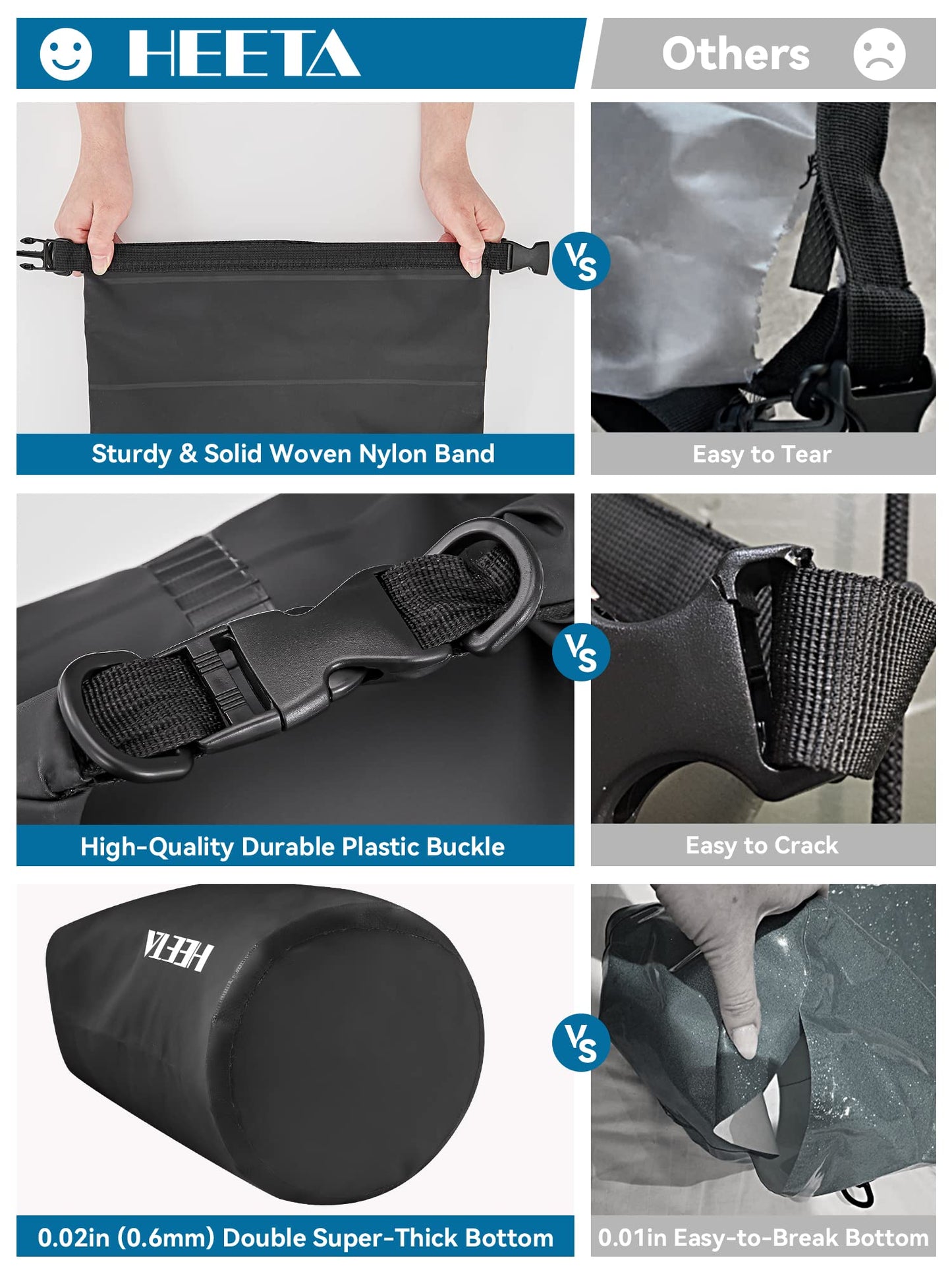 HEETA Waterproof Dry Bag for Women Men, Roll Top Lightweight Dry Storage Bag Backpack with Emergency Whistle for Travel, Kayaking, Boating, Camping, Beach, Cruise Ship Essentials (Black, 20L)