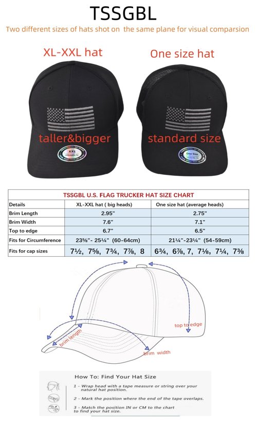TSSGBL White American Flag Hat Patriotic USA Trucker Baseball Cap XXL Deep Big Large Oversized Men Women Snapback Mesh Ball Cap Memorial Veterans 4th of July Gift