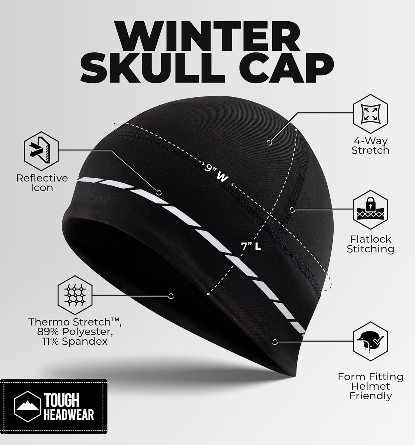 Tough Headwear Skull Cap for Men - Beanie Hats - Skully Beanie Cap - Cooling Skull Caps for Men Locs Sweat Dreads Running