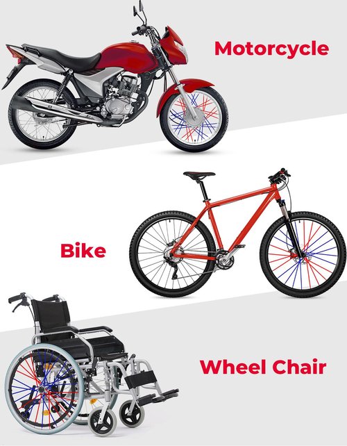 KEMIMOTO Dirt Bike Spoke Covers 72Pcs, Universal Pipe Trim for 8"-21" Wheels, Spoke Rims Wraps for Dirt Bike, Motocross, Bike, Bicycle, Wheelchair, Motorcycle Decoration Protector (Red and Blue)