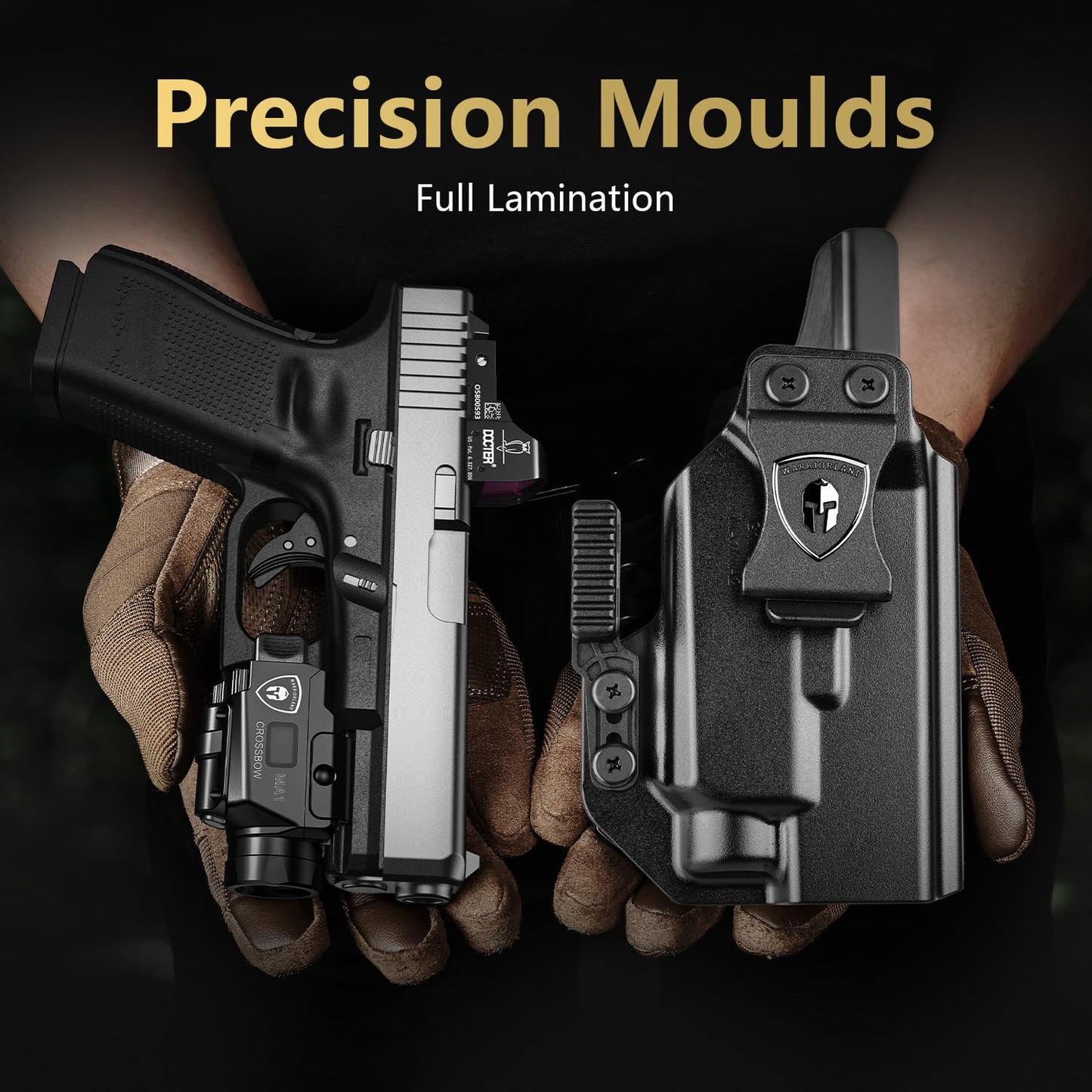 WARRIORLAND MA1 800 Lumens Rail Mounted Universal Pistol Light, Combo Custom Holster for Glock 17/19 Gen 3-5 & 22/23 /31/32 Gen 3-4 & 19X /44/45, Rechargeable | Screen Power Status
