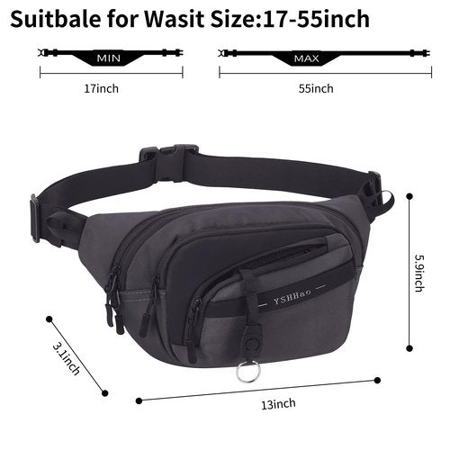 YSHHao Fanny Pack for Women Men Crossbody Bag with Large Capacity Waterproof Bum Bag with Key Holder Belt Bag with Adjustable Strap Waist Pack for Running Travel Hiking Cycling (Grey)