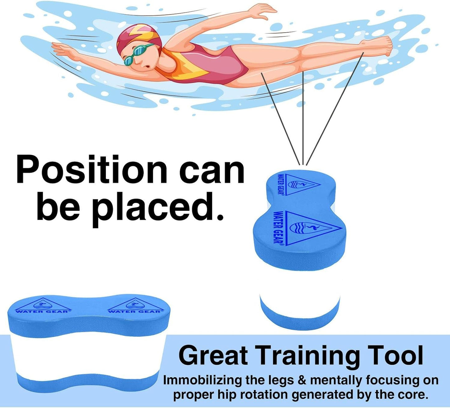 Water Gear Pull Float - Pool Training Aid - Improve Upper Body Strength - Soft and Comfortable - Aquatic Workout and Exercise -
