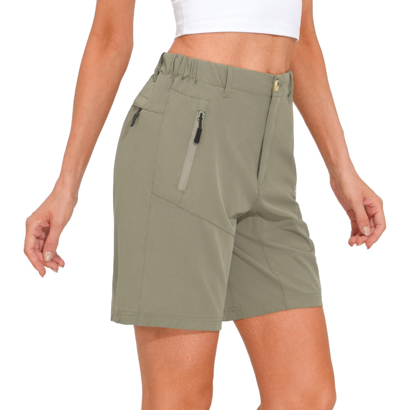 Little Donkey Andy Women's 9" Hiking Shorts Lightweight Stretch Quick Dry Shorts Golf Travel with Zipper Pocket Silver Sage XL