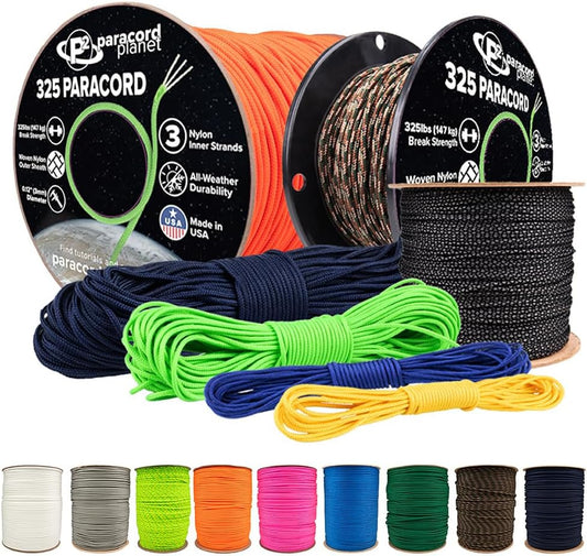 Paracord Planet 325 Paracord – 3 mm Type II Nylon Parachute Cord with 3 Inner Strands (Black, 100 ft)