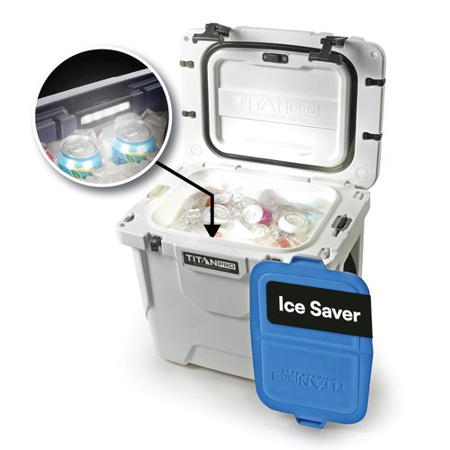 Titan PRO High Performance Ice Chest - 25 Quart Capacity - Hard Cooler with Interior LED Light, Ice Saver Performance Booster and Microban Protection - Arctic White