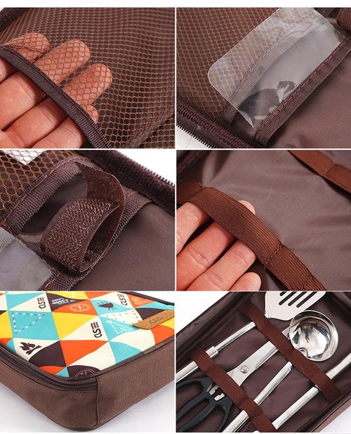 OHAOLYLE Camping Utensils Organizer Bag Travel Cooking Storage Bag Large Capacity Flatware Cutlery Bag Wash Bag for Travel Picnic BBQ