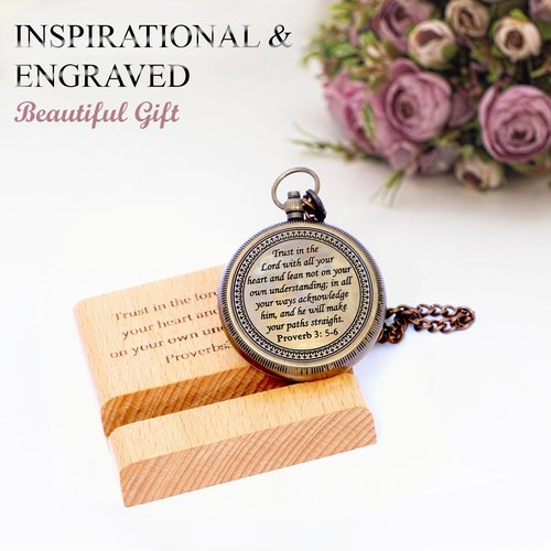 Trust in The Lord with All Your Heart - Proverbs 3: 5-6 Quote Engraved Compass On Wooden Stand, Baptism Gifts for Boys, Religious Gifts, Graduation Day 2025 Gifts, Compass Gifts for Him, Boys, Men