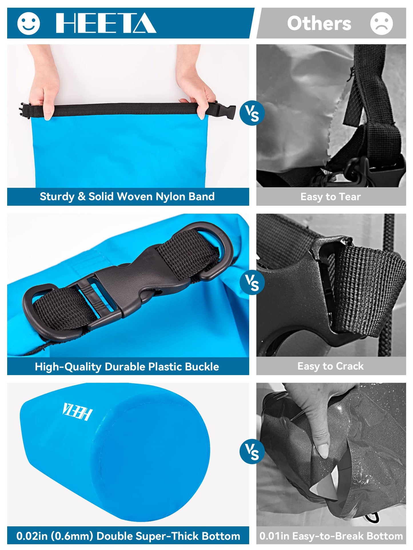 HEETA Waterproof Dry Bag for Women Men, Roll Top Lightweight Dry Storage Bag Backpack with Emergency Whistle for Travel, Kayaking, Boating, Camping, Beach, Cruise Ship Essentials (Blue, 20L)