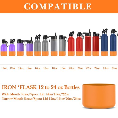 Linkidea 2 Pack Water Bottle Boot Compatible with Iron °Flask Wide/Narrow Mouth 12oz/14oz/16oz/18oz/20oz/22oz/24oz, Silicone Bottle Bottom Sleeve Cover Bumper Protector (Clementine)