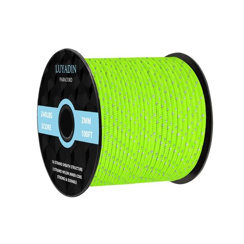 LUYADIN Reflective Paracord 240lb - Diameter 2mm Micro Utility Cord -3 Strand Parachute Spool Cord - 100ft 200ft,Paracord for Camping,Hiking,Fishing,Outdoor and DIY