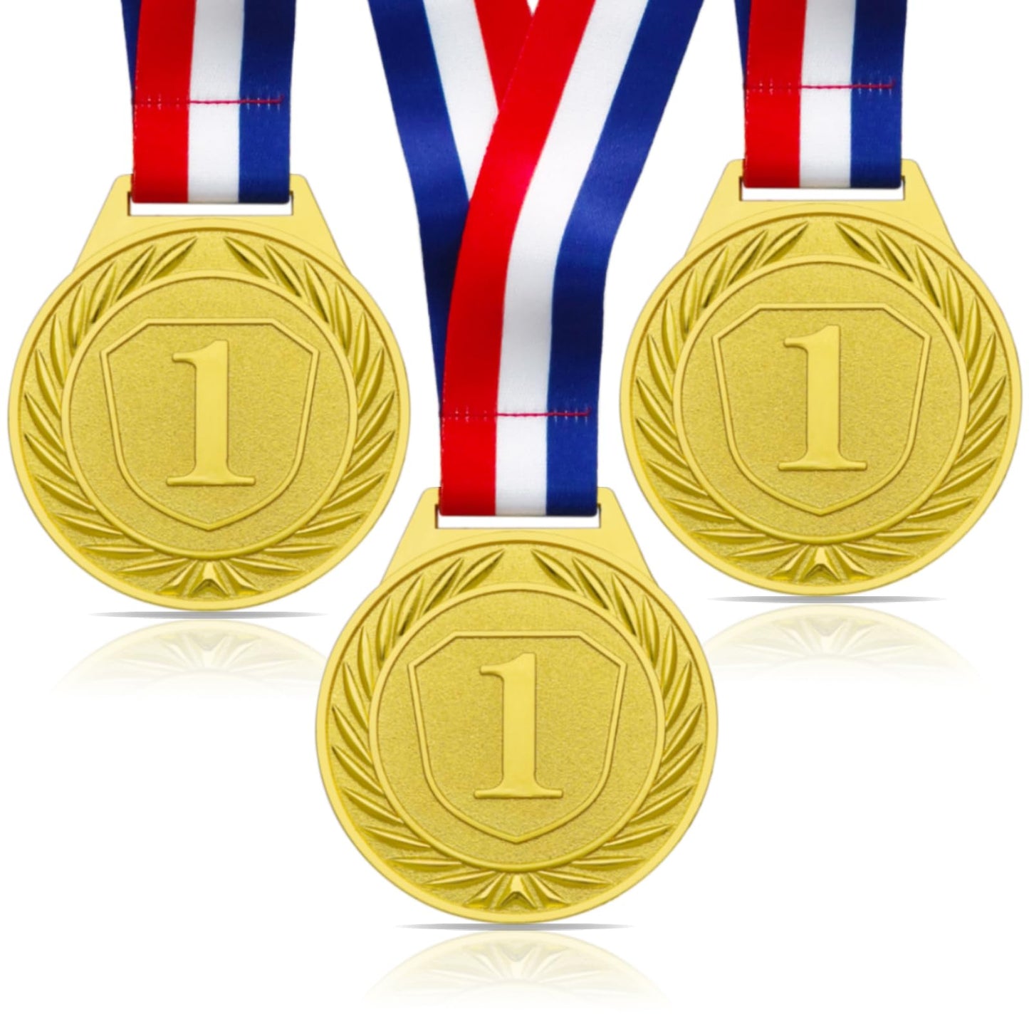 3 Pieces Medals for Awards, 2.56 Inch Gold Metal Medals Olympic Decorations Winner Medal with Ribbon Necklace for Sports Day Prizes, Gymnastics Competitions, Party Gifts, Kids Adults